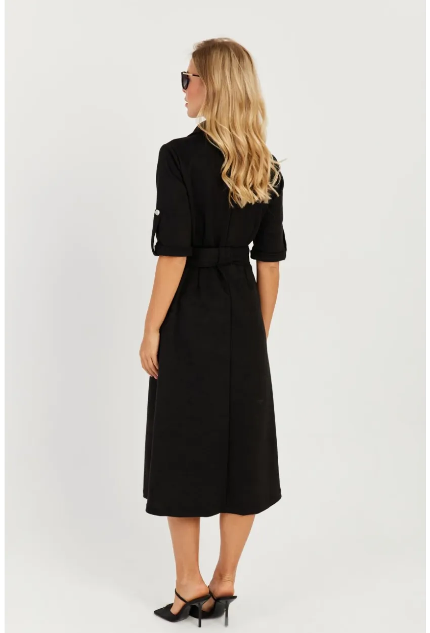 Kadın Siyah Nubuk Midi Gömlek Elbise KED4023