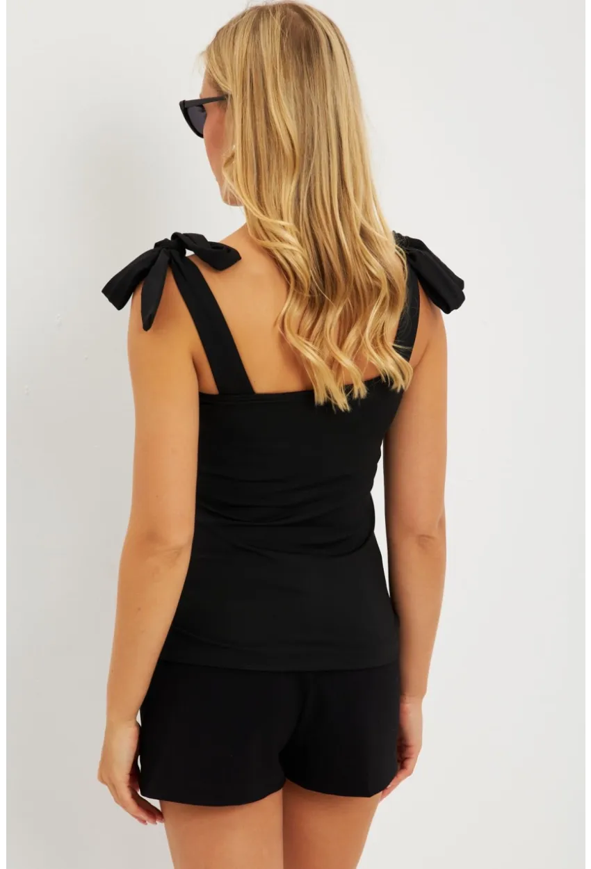 Kadın Siyah Omuz Bağlamalı Bluz EY2795