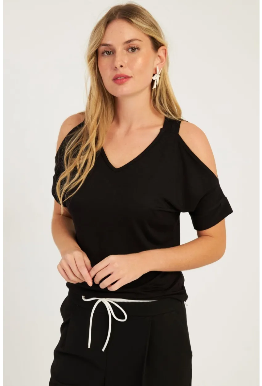 Kadın Siyah Omuzları Açık Bluz BR1329