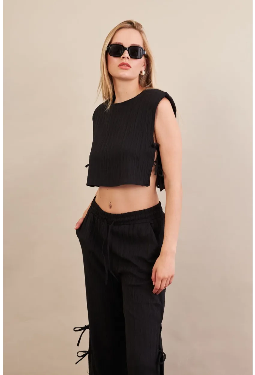 Kadın Siyah Omuzları Vatkalı Alt Üst Takım KED002