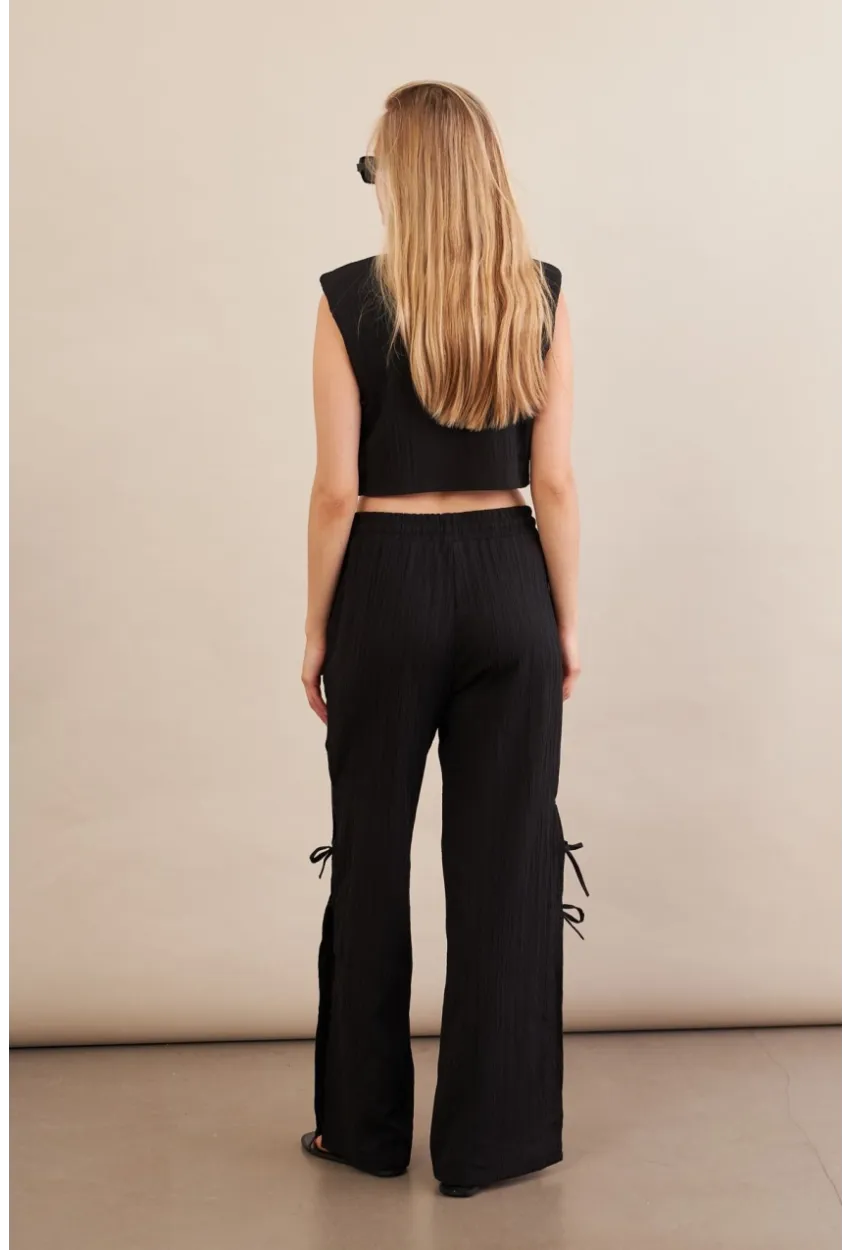 Kadın Siyah Omuzları Vatkalı Alt Üst Takım KED002