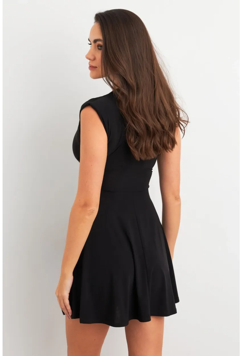 Kadın Siyah Omuzları Vatkalı Kruvaze Mini Elbise ELT3678