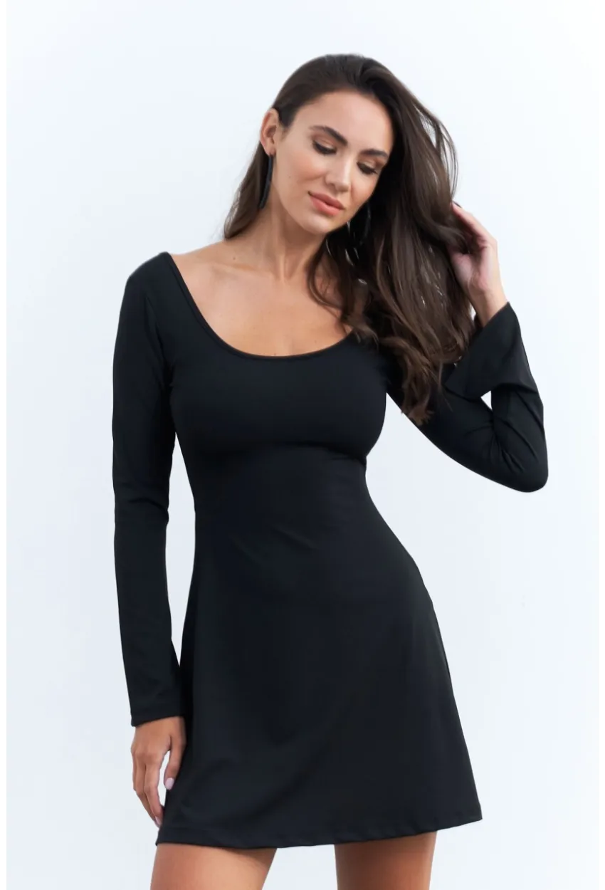 Kadın Siyah Ön Arka U Mini Elbise DMR400
