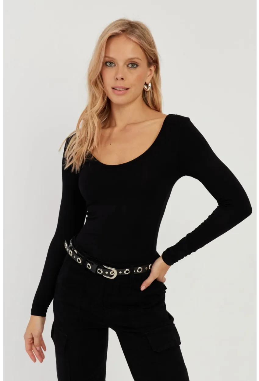 Kadın Siyah Ön Arka U Yaka Bluz LPP1265