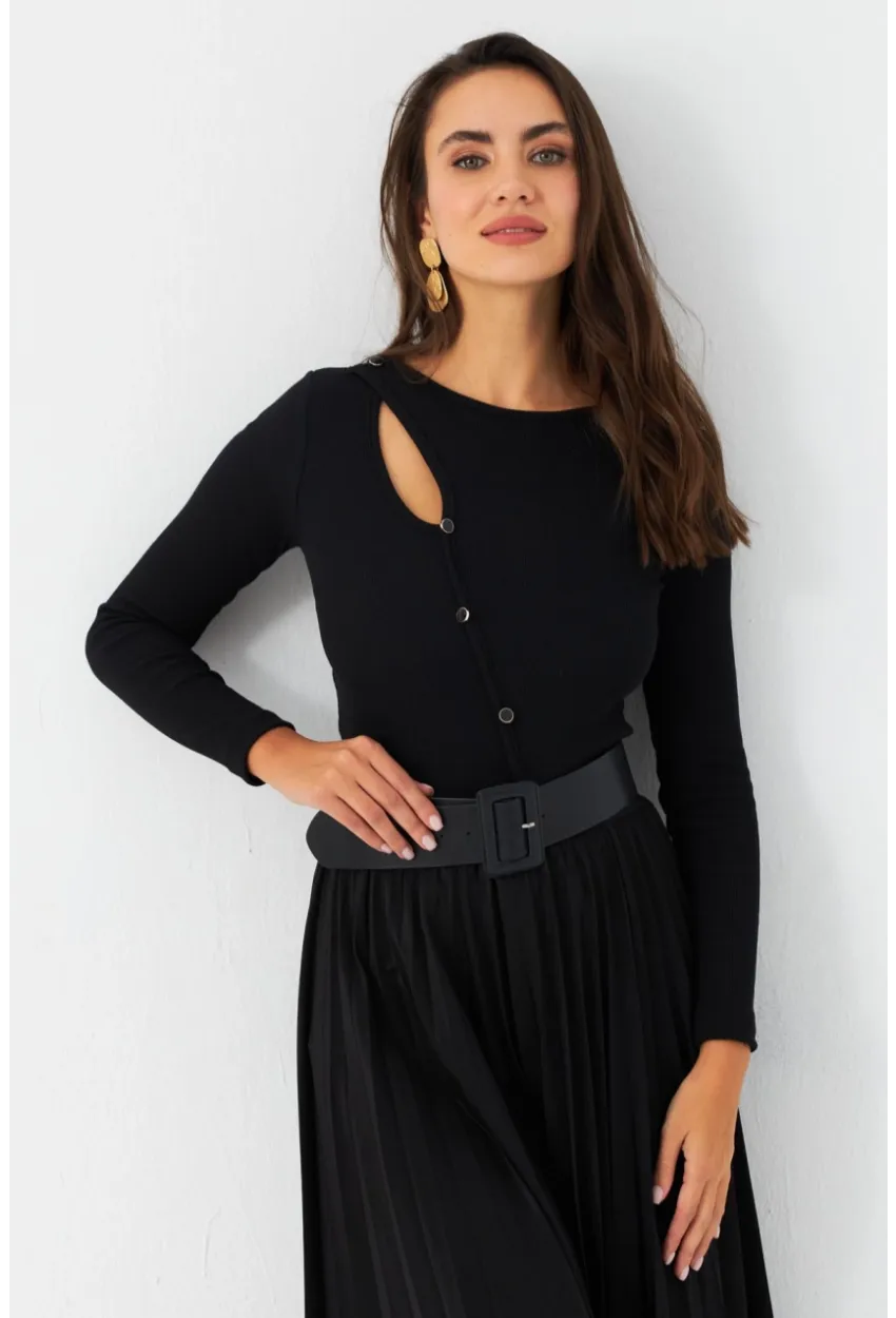 Kadın Siyah Önü Damla Kaşkorse Bluz EY2974