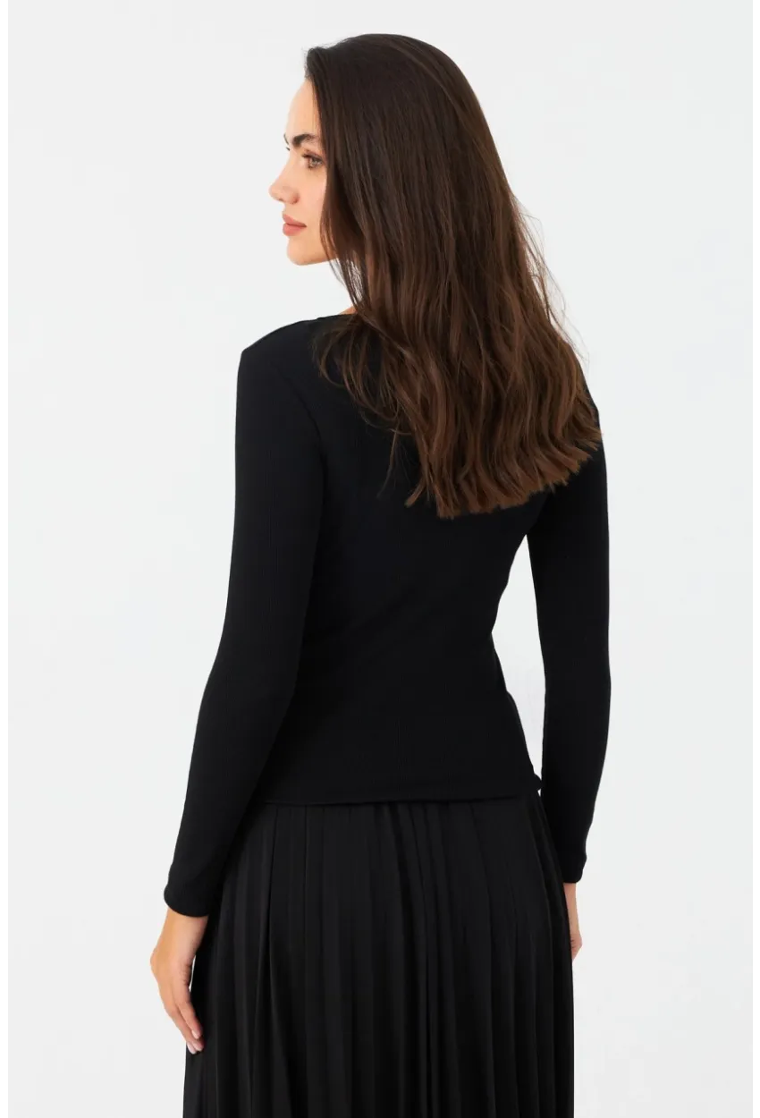 Kadın Siyah Önü Damla Kaşkorse Bluz EY2974