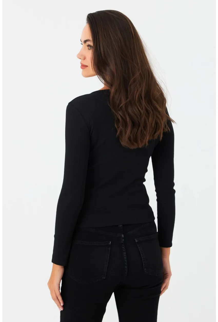 Kadın Siyah Önü Damla Kaşkorse Bluz GA100