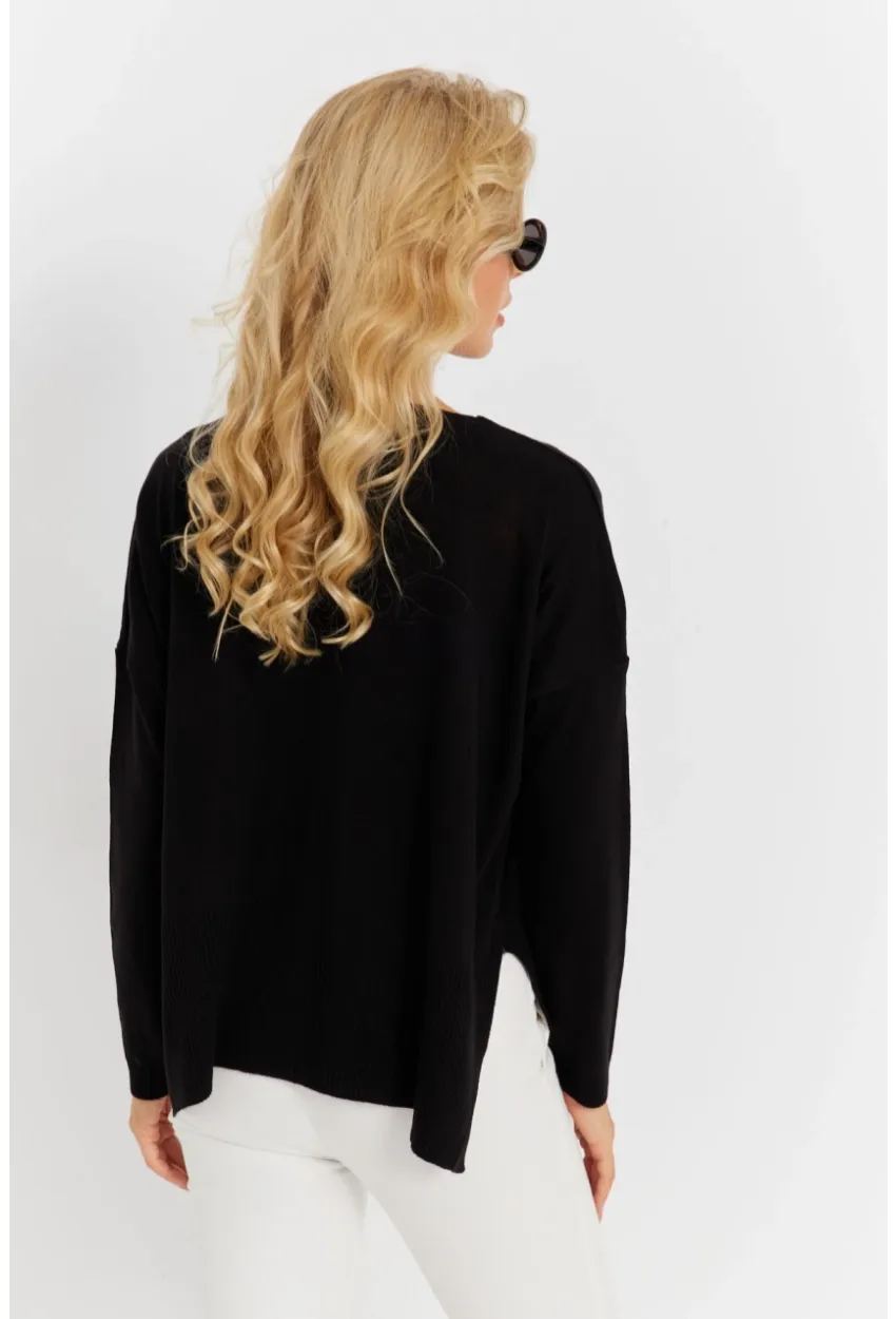 Kadın Siyah Önü Kısa Triko Kazak YİL551