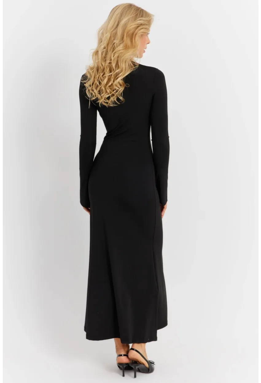 Kadın Siyah Önü Pencereli Midi Elbise EY2859