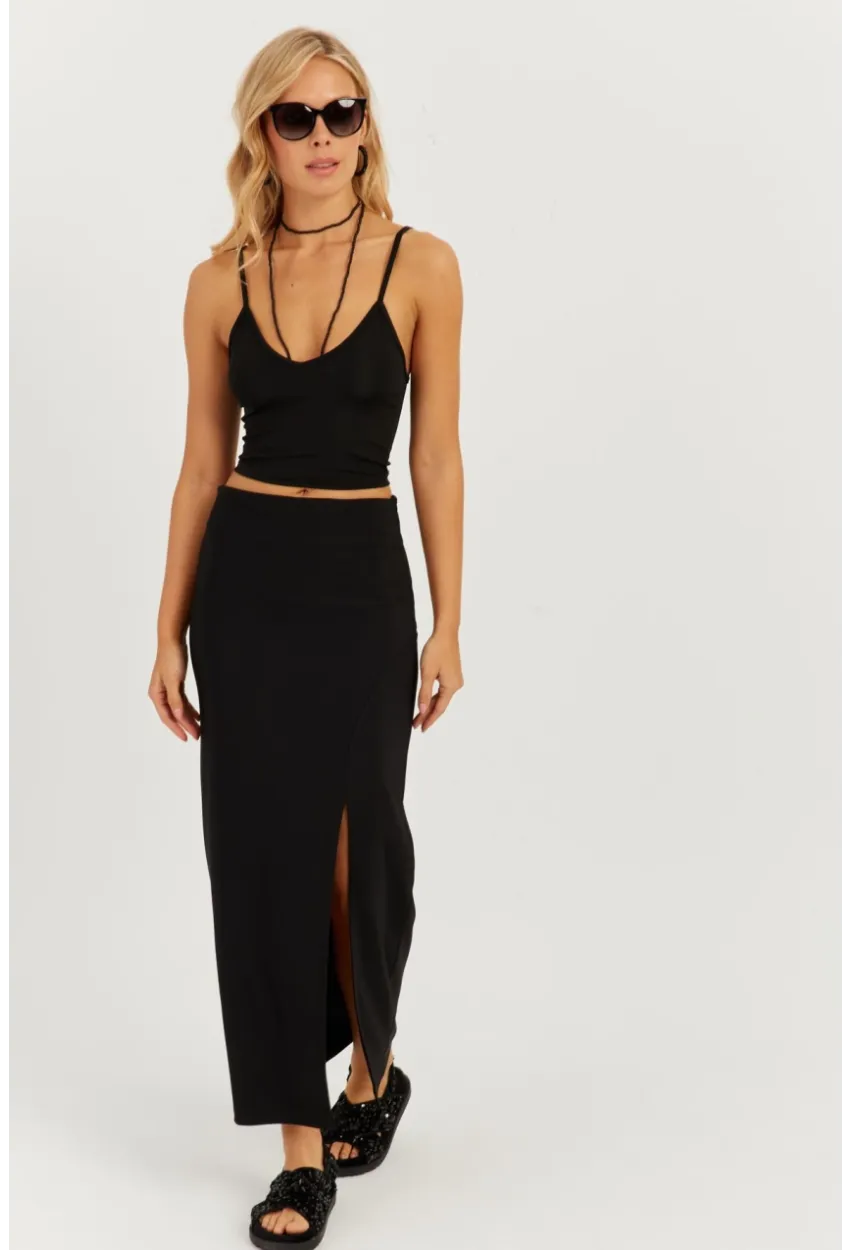 Kadın Siyah Otoman Midi Etek CK150