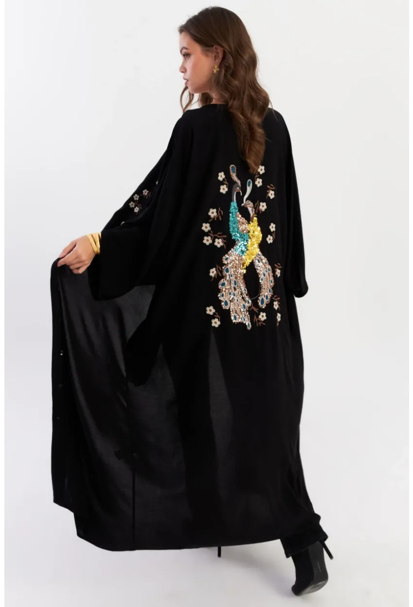 Kadın Siyah Payetli Salaş Maxi Elbise ALO130
