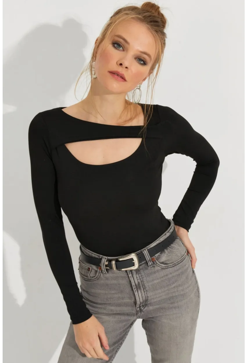 Kadın Siyah Pencereli Bluz CY438