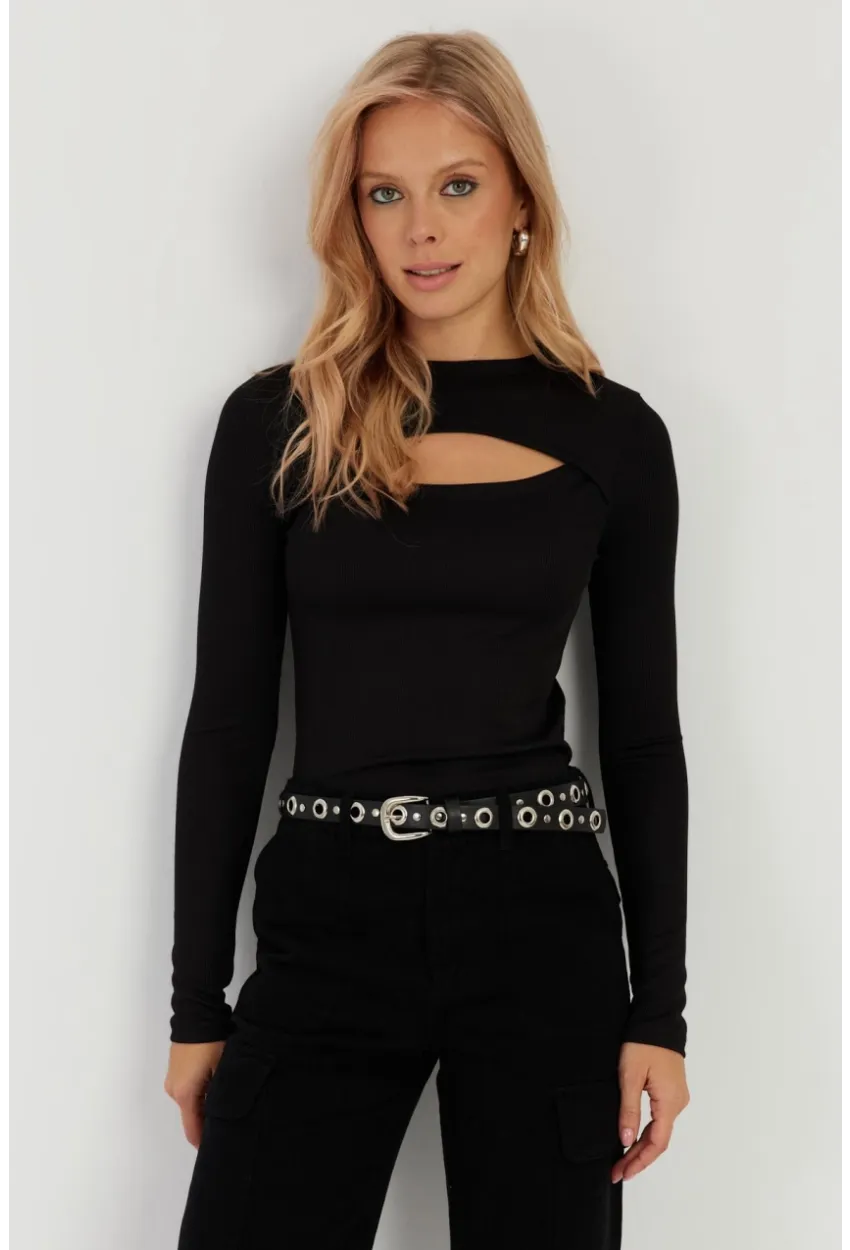 Kadın Siyah Pencereli Bluz LPP1256