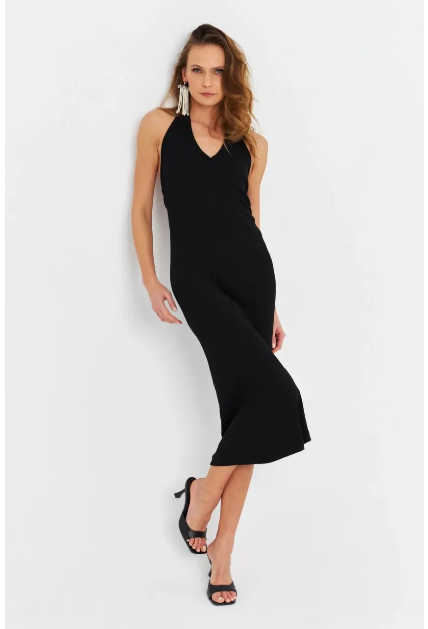 Kadın Siyah Pencereli Kaşkorse Midi Elbise EY3063