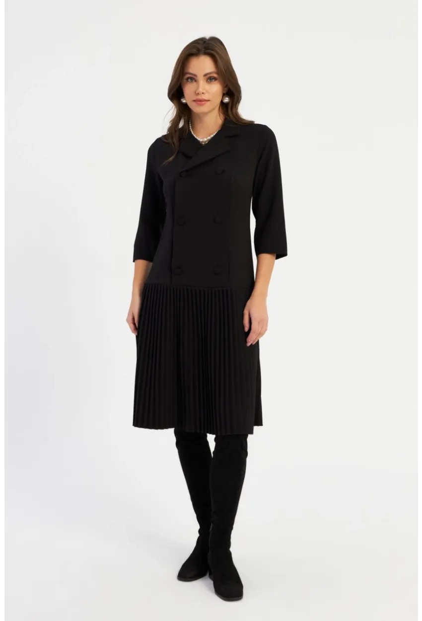 Kadın Siyah Pileli Blazer Midi Elbise MERA100