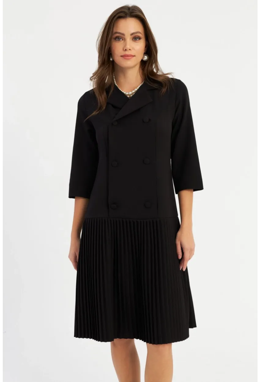 Kadın Siyah Pileli Blazer Midi Elbise MERA100