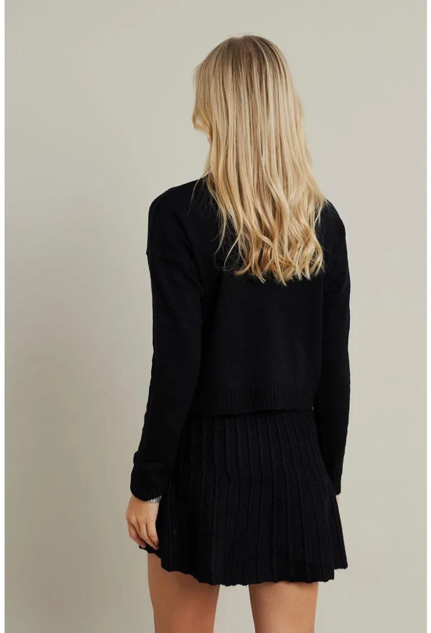 Kadın Siyah Pileli Etekli Alt Üst Takım ELT164