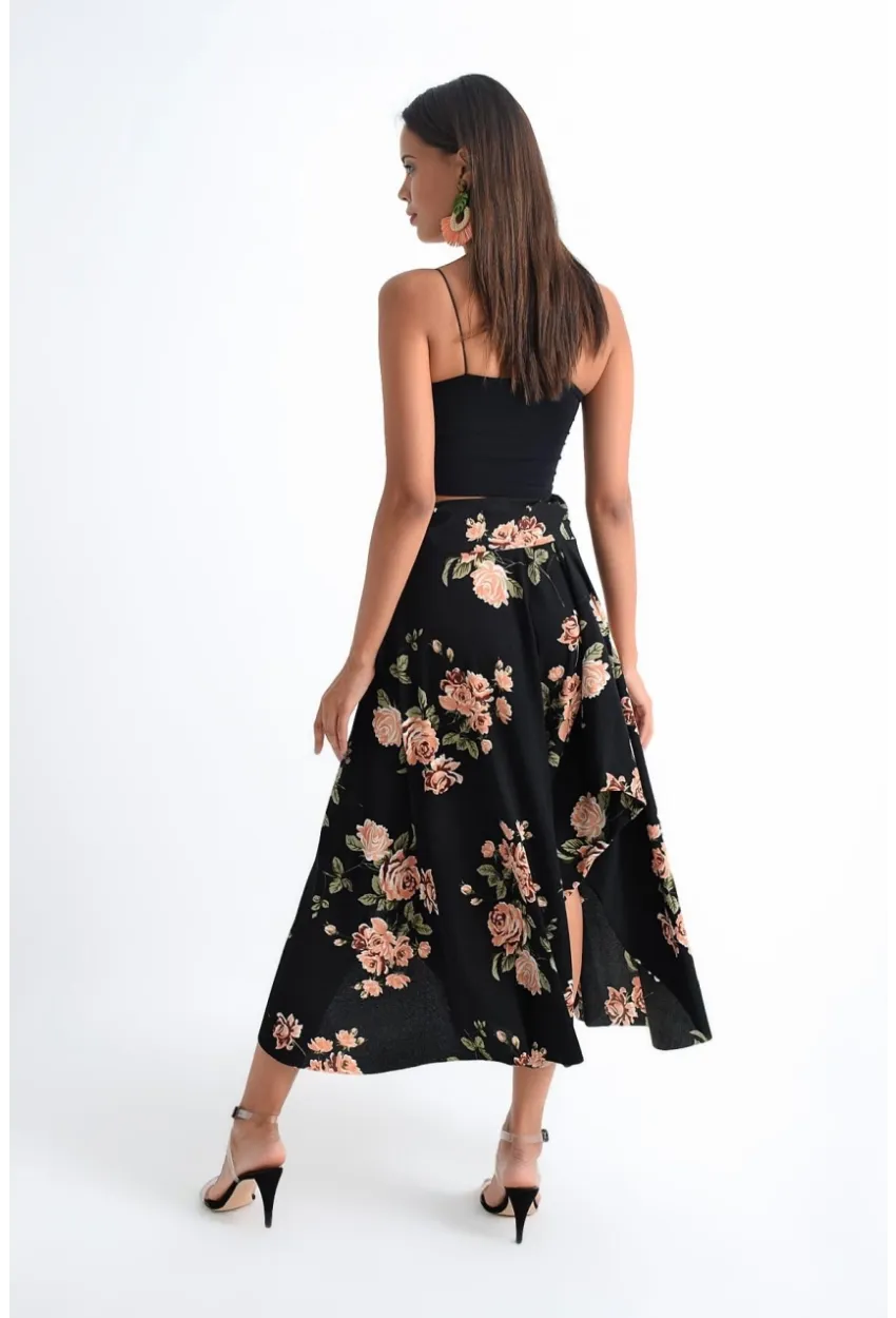 Kadın Siyah-Pudra Asimetrik Etek LV81