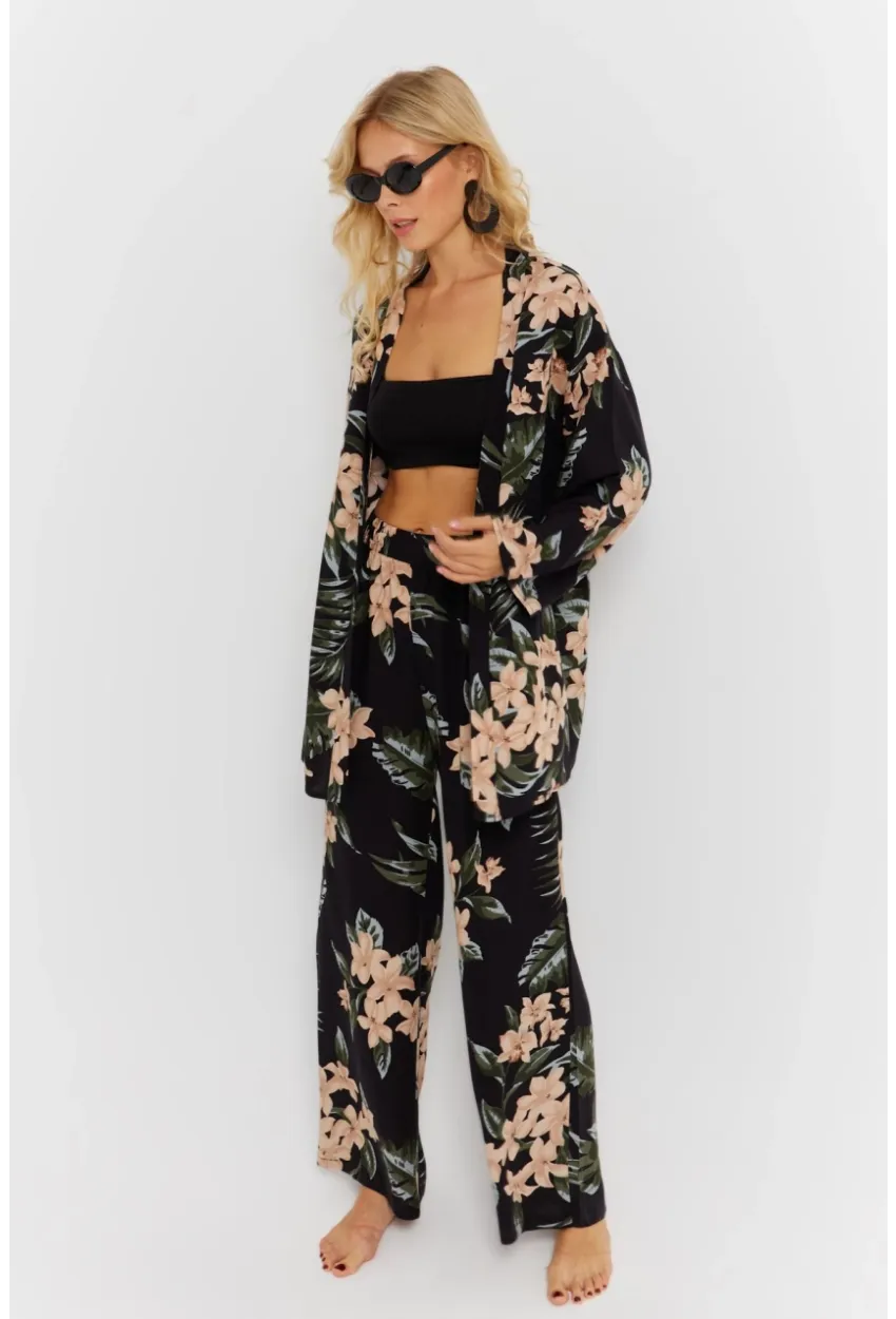 Kadın Siyah-Pudra Desenli Alt Üst Takım  GÇ168