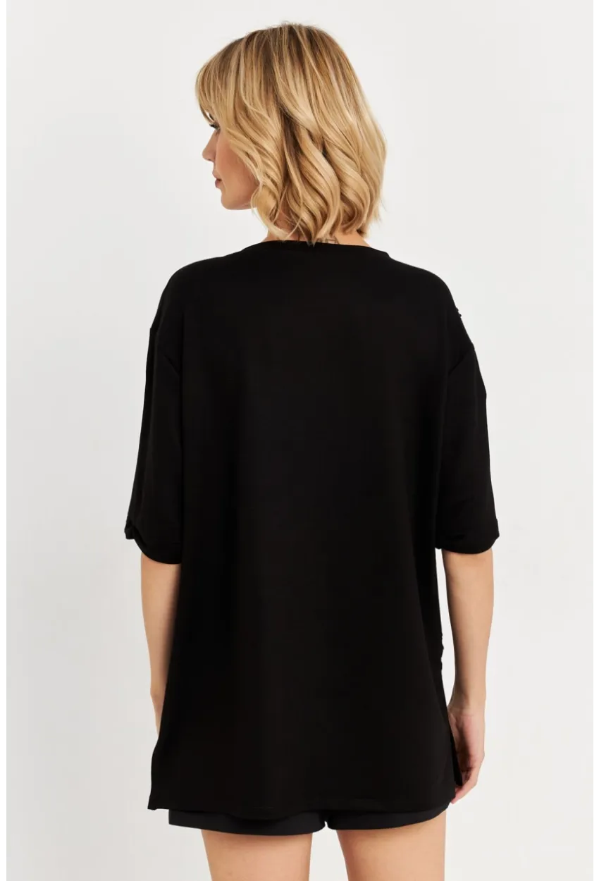 Kadın Siyah Pul Detaylı Tunik ST190