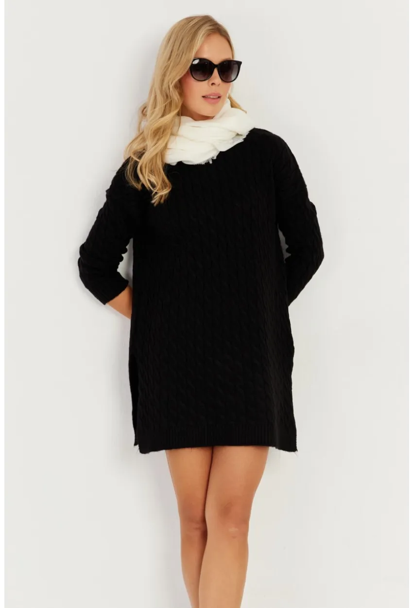 Kadın Siyah Saç Örgülü Triko Tunik KZ2505