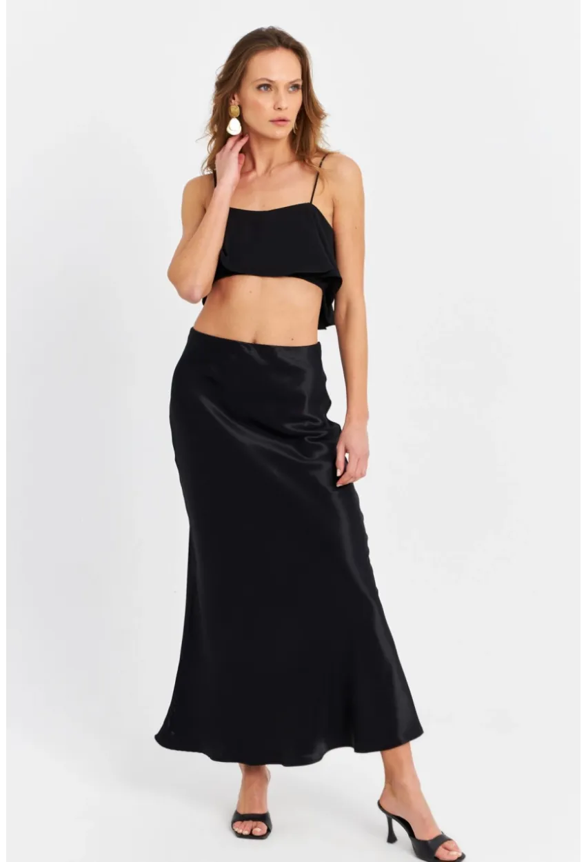 Kadın Siyah Saten Etek CAR2430