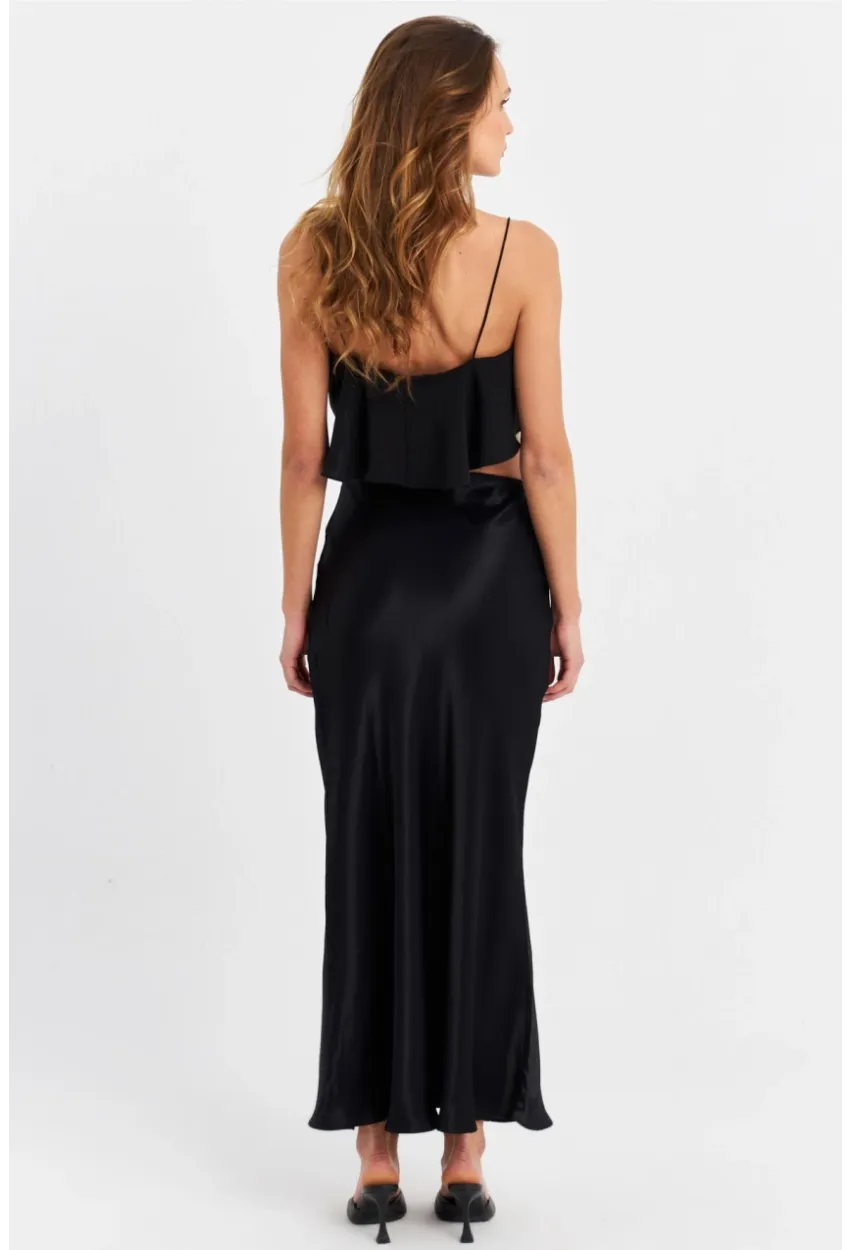Kadın Siyah Saten Etek CAR2430