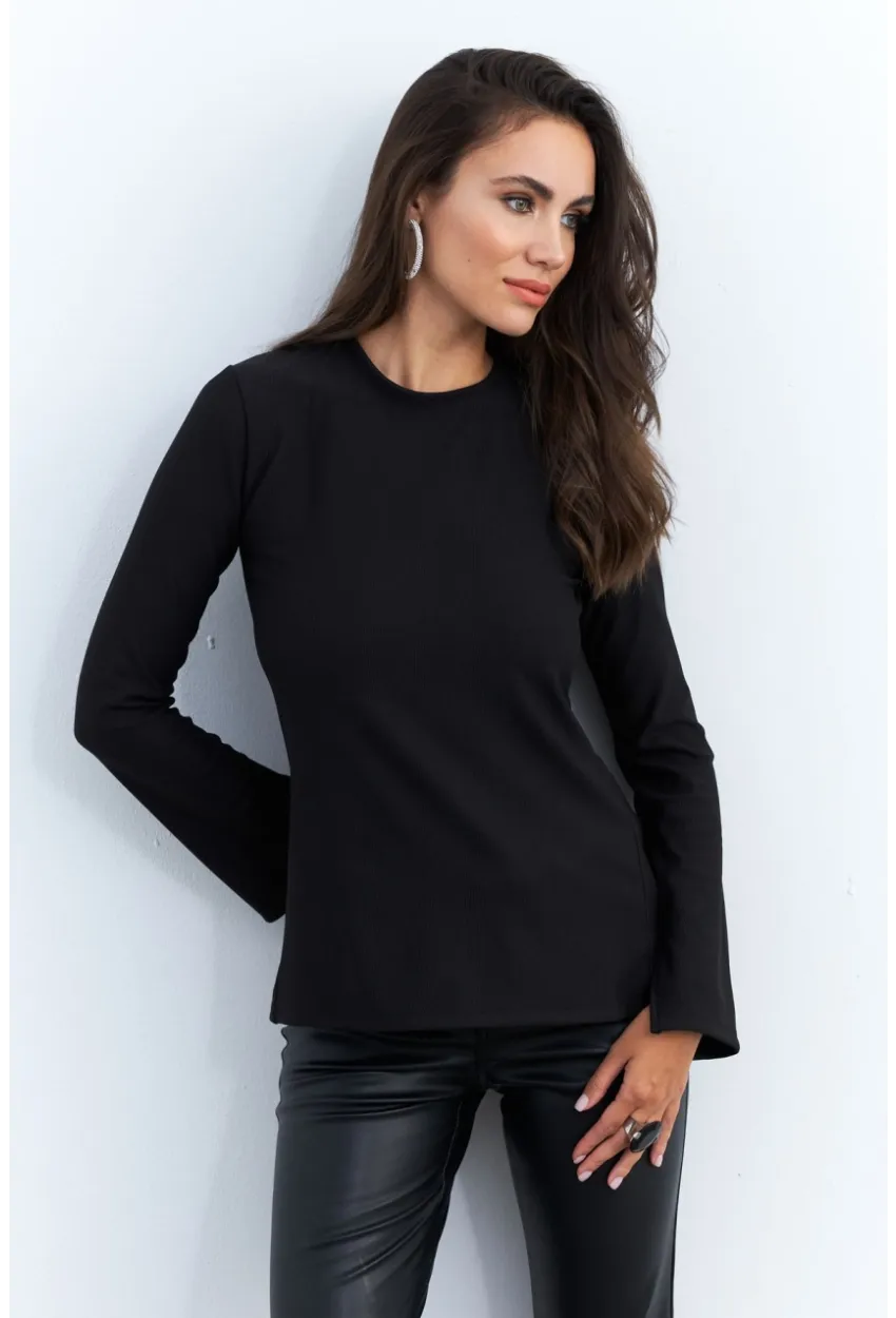 Kadın Siyah Sırt Dekolteli Aksesuarlı Bluz ELT4020