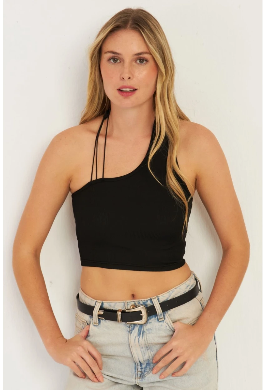 Kadın Siyah Sırtı Açık Crop Bluz CG345