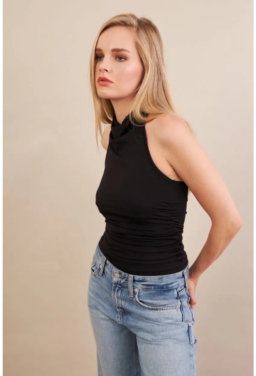 Kadın Siyah Sırtı Açık Drapeli Bluz FRY2314