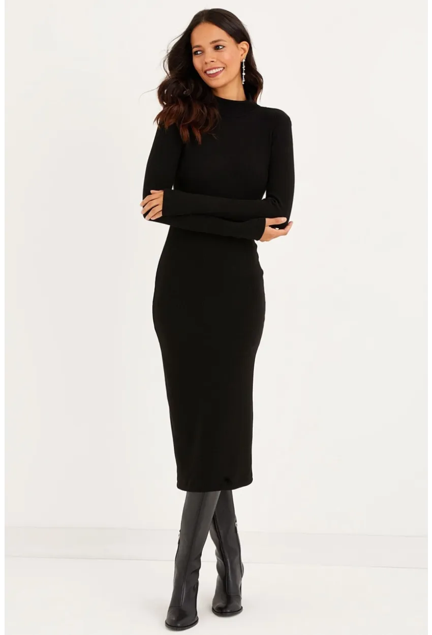 Kadın Siyah Sırtı Açık Midi Elbise EY1367