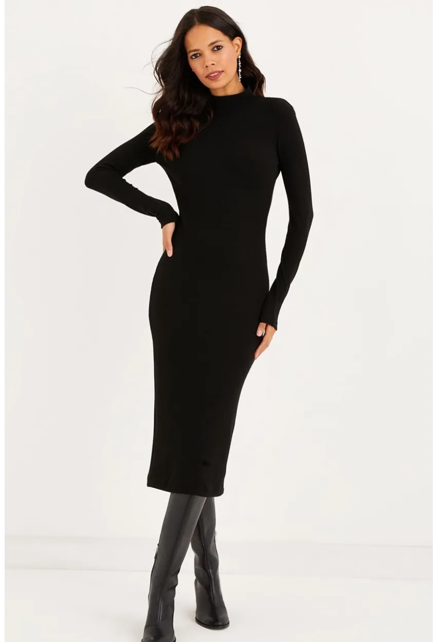 Kadın Siyah Sırtı Açık Midi Elbise EY1367