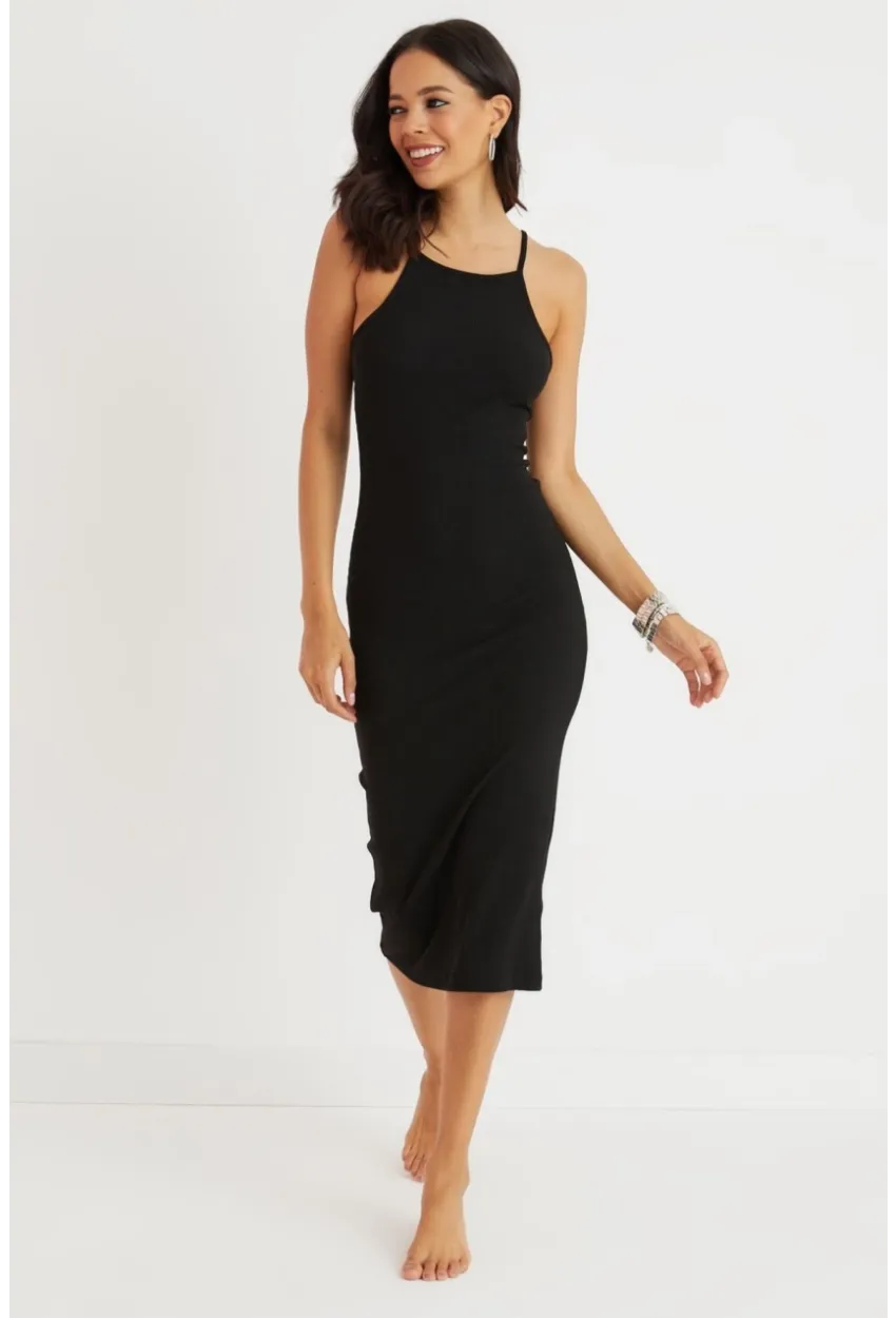 Kadın Siyah Sırtı Çapraz Kaşkorse Maxi Elbise Yİ2218