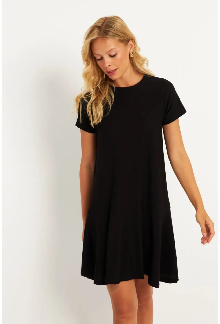 Kadın Siyah Sırtı Detaylı Bürümcük Midi Elbise ST055