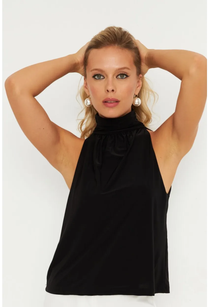 Kadın Siyah Sırtı Düğmeli Bluz ELT3963