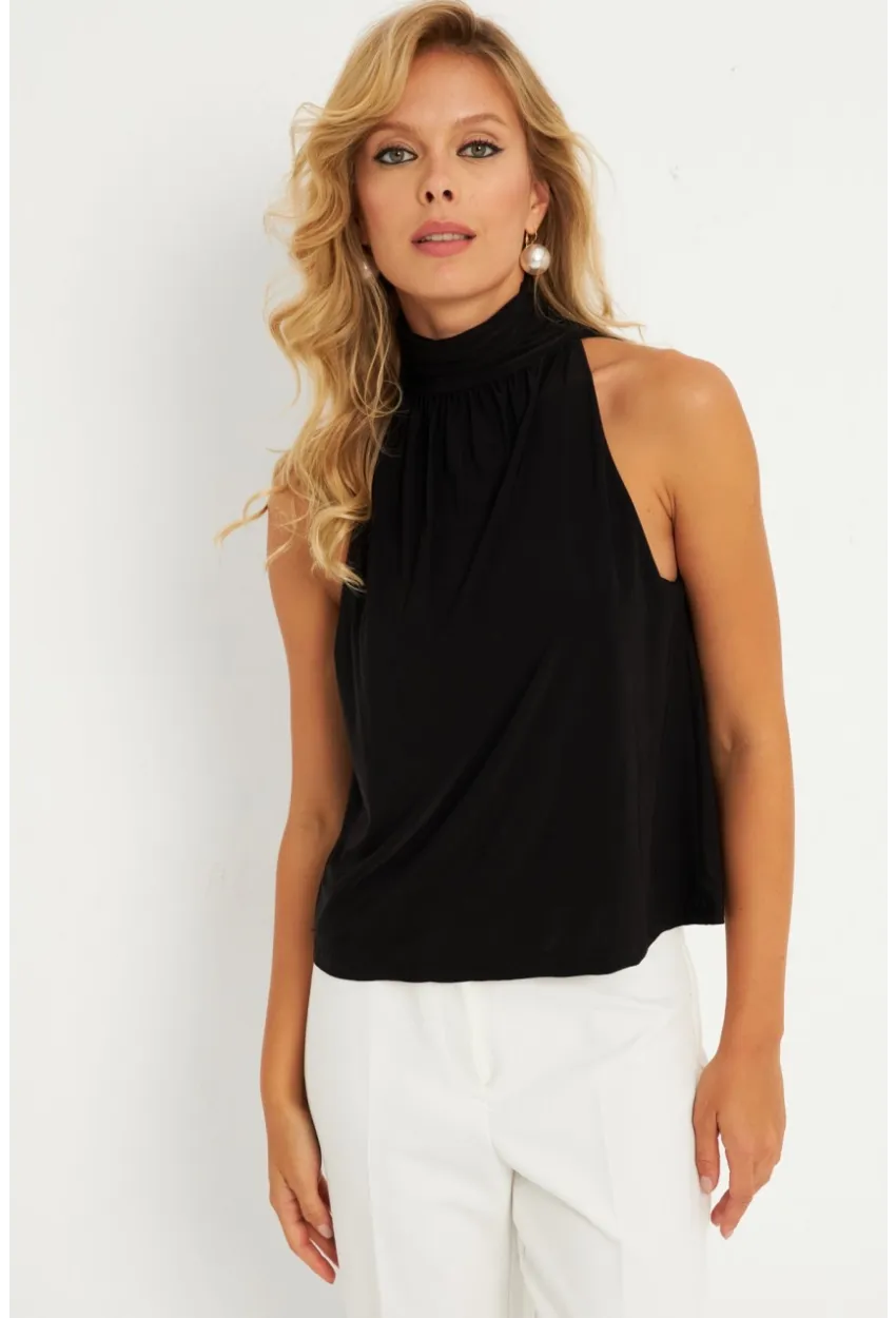 Kadın Siyah Sırtı Düğmeli Bluz ELT3963