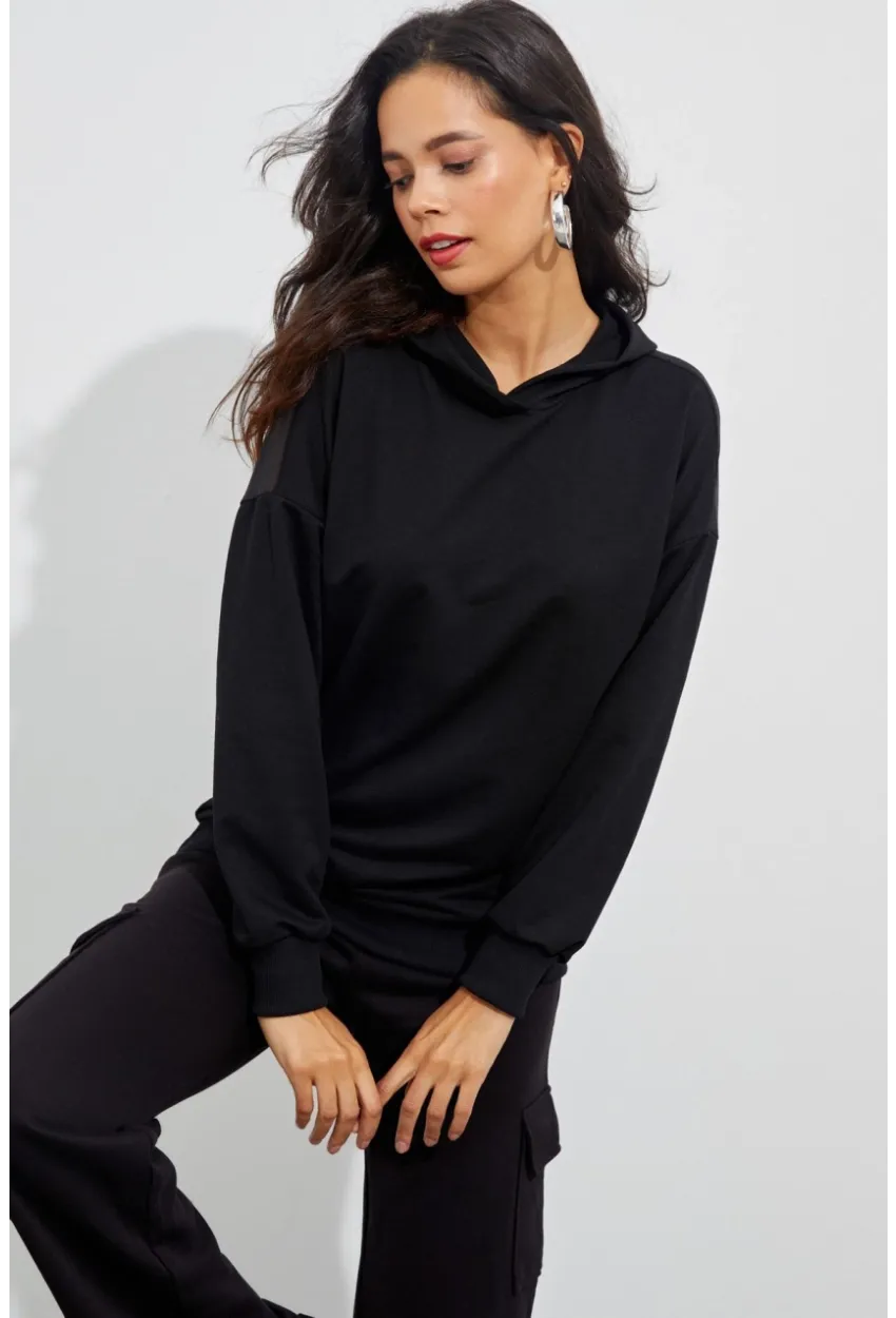 Kadın Siyah Sırtı Tül Kapüşonlu Sweatshirt EY1523