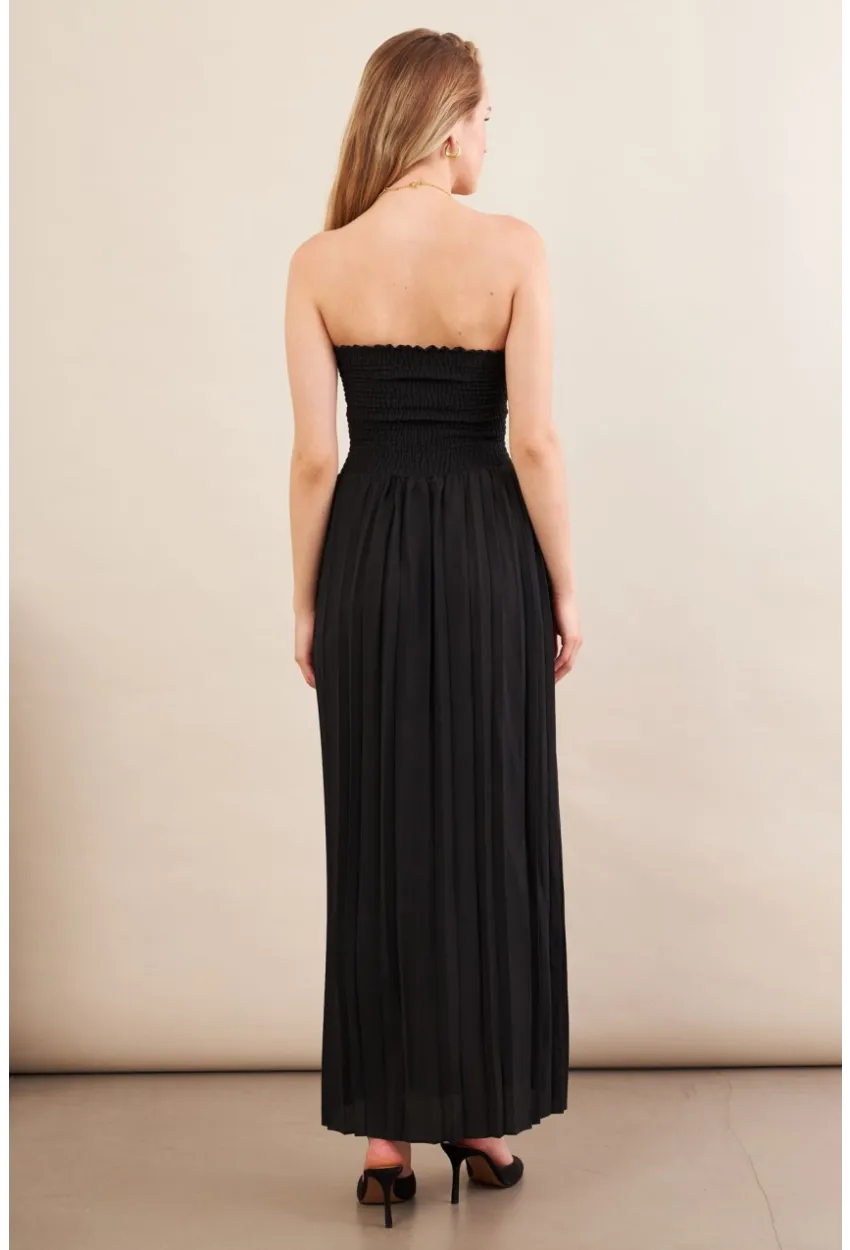 Kadın Siyah Straplez Yaka Midi Elbise MSİ100