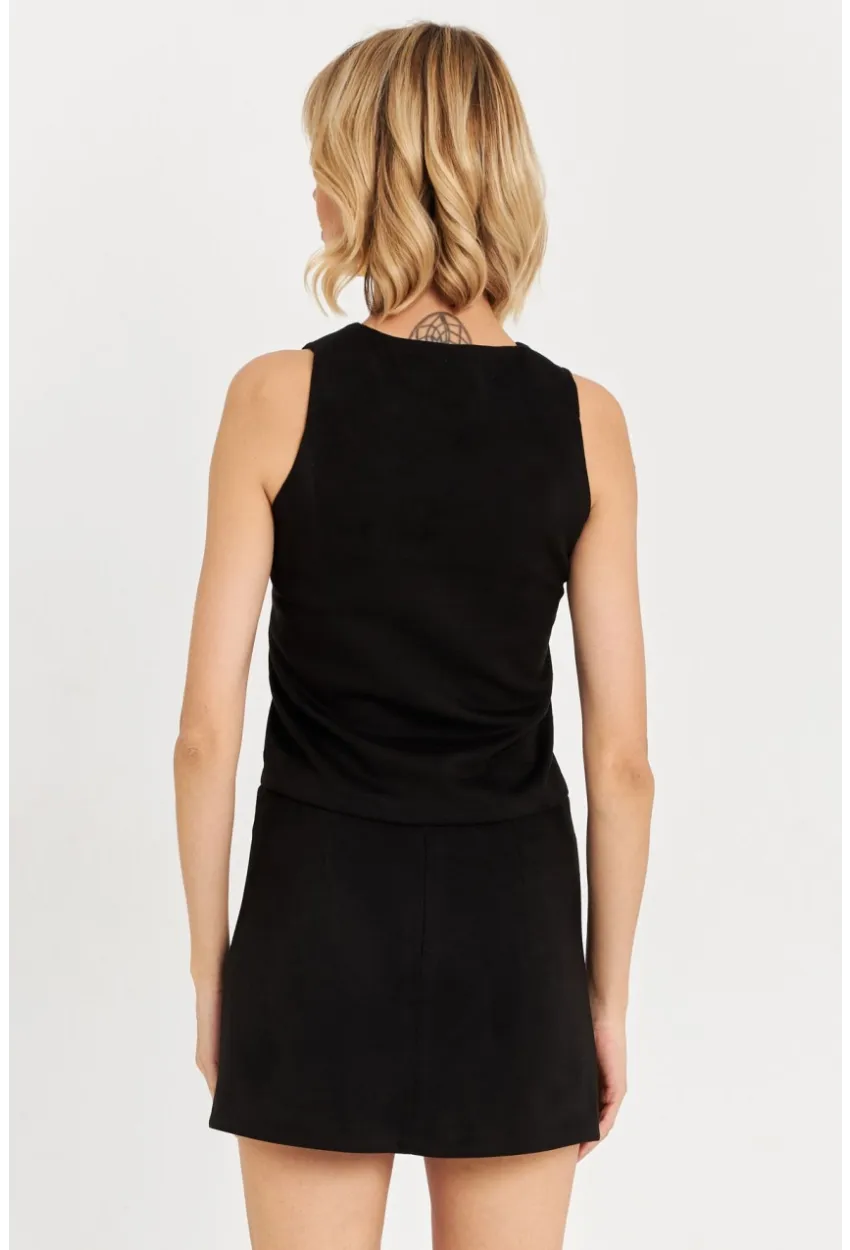 Kadın Siyah Süet Mini Etek KED7095