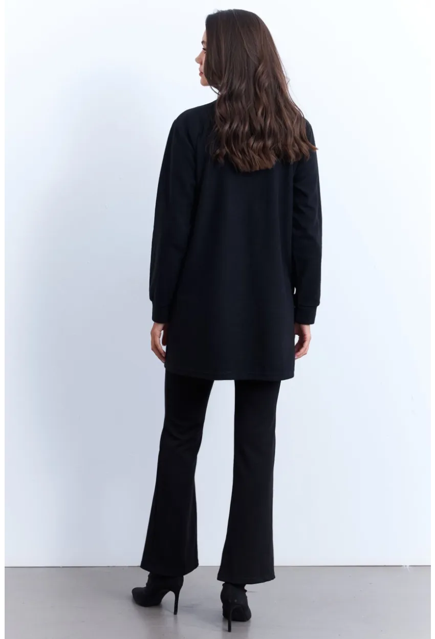 Kadın Siyah Suni Deri Detaylı Zımbalı Hırka MPK809