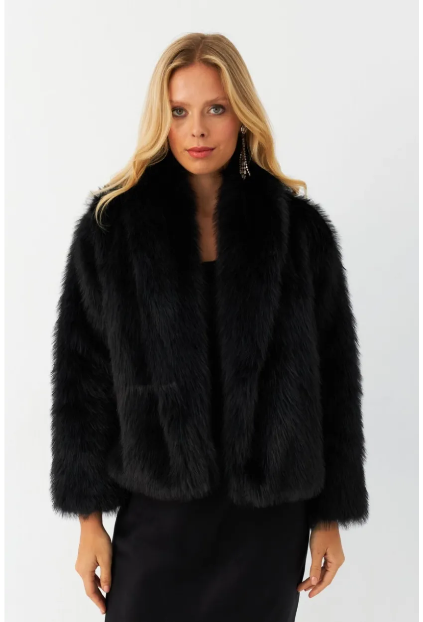 Kadın Siyah Suni Kürk ELT1227