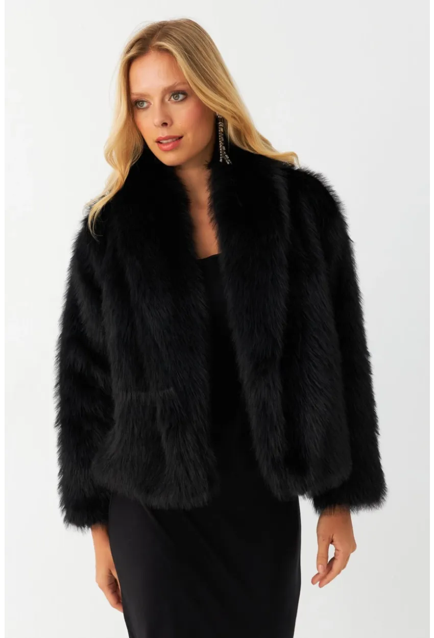 Kadın Siyah Suni Kürk ELT1227