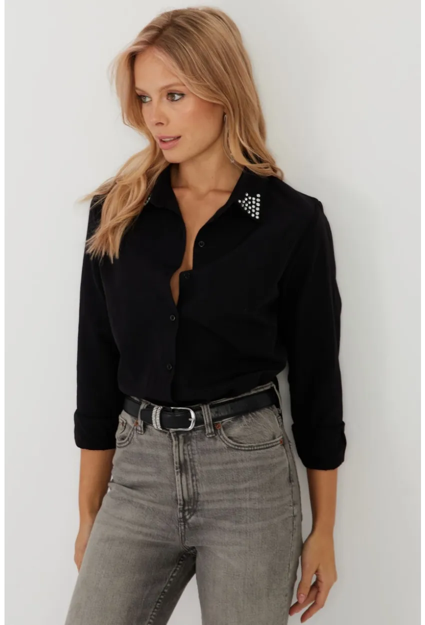 Kadın Siyah Taş Detaylı Gömlek ZER402