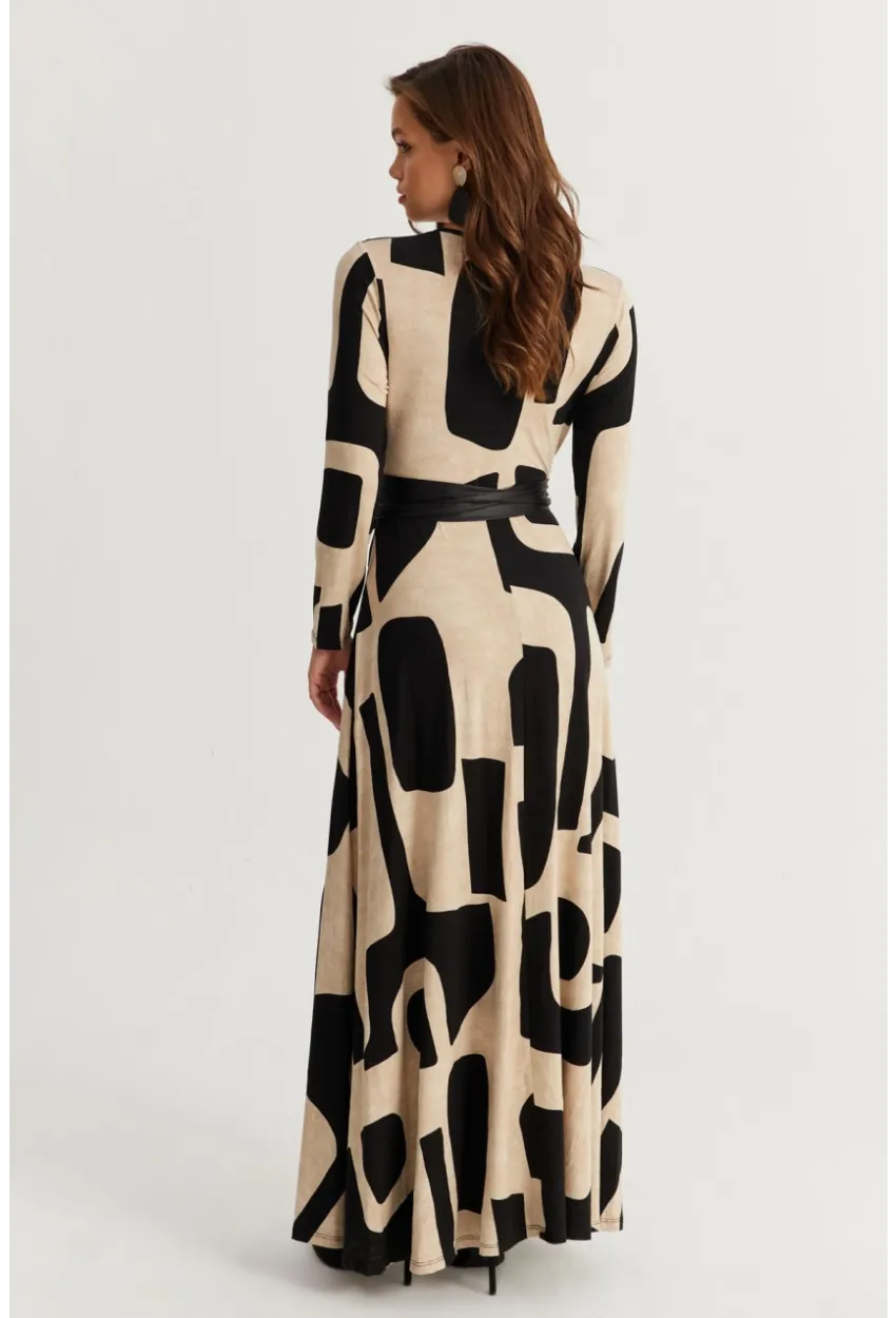 Kadın Siyah-Taş Kruvaze Maxi Elbise VTN3