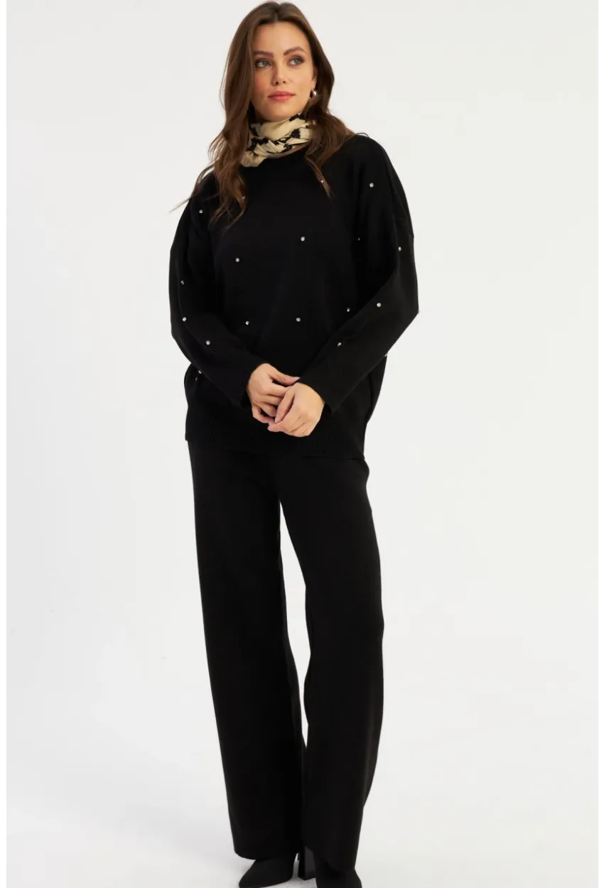 Kadın Siyah Taşlı Alt Üst Takım MYİL10