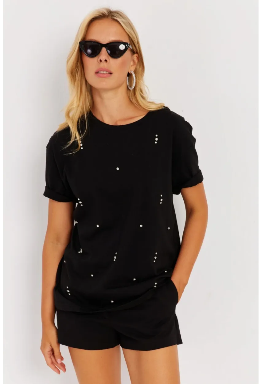 Kadın Siyah Taşlı Bluz SGT401