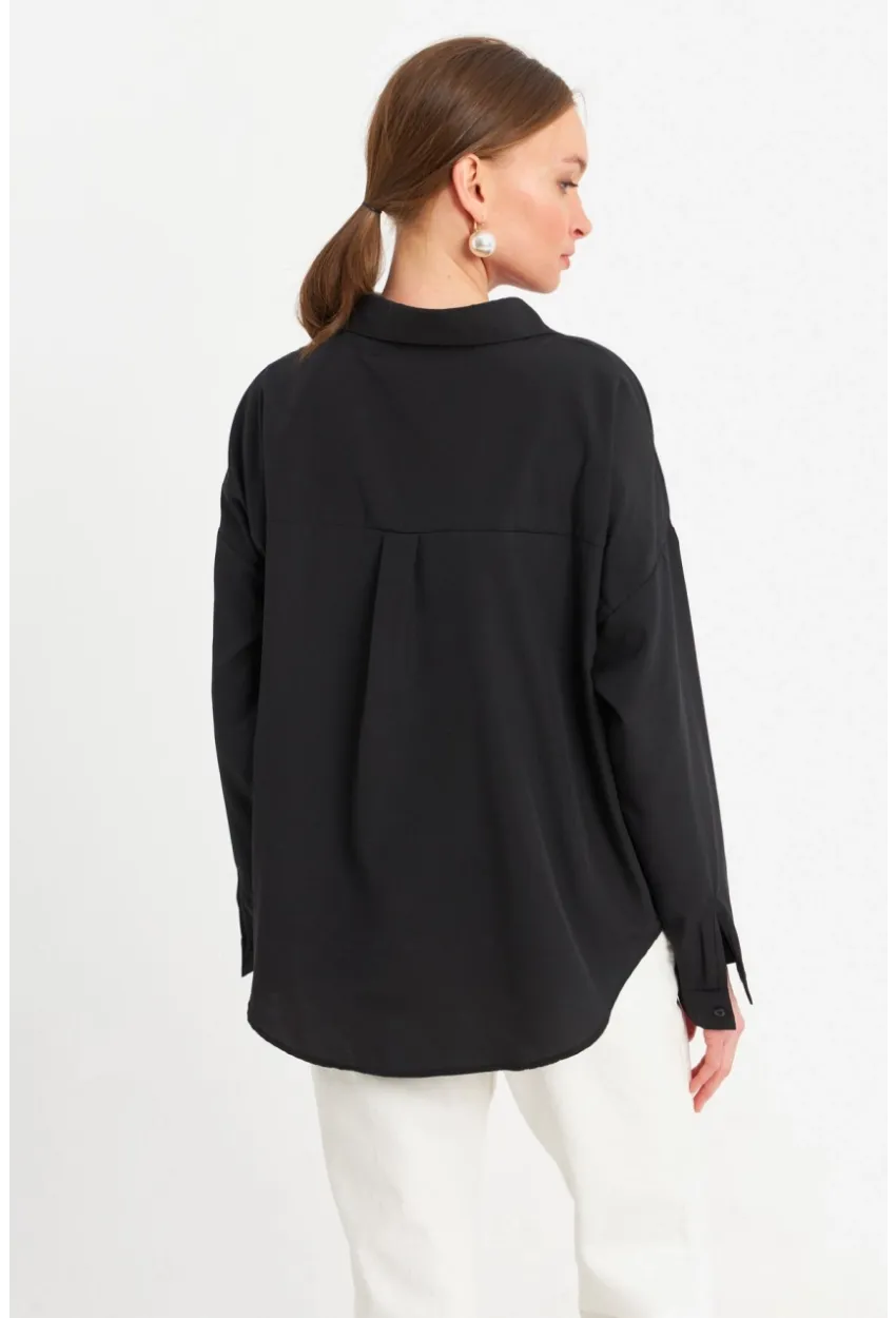 Kadın Siyah Taşlı Gömlek MZER426