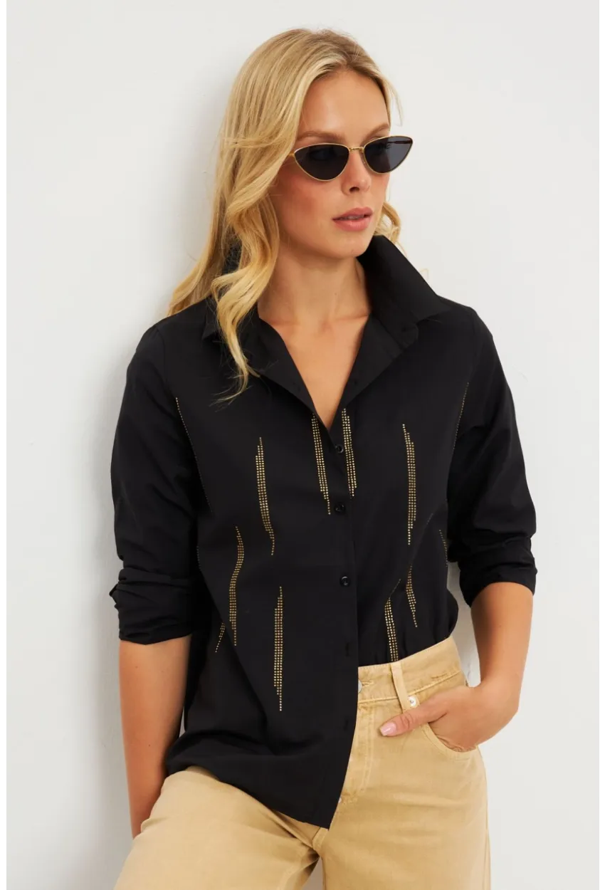 Kadın Siyah Taşlı Gömlek ZER404