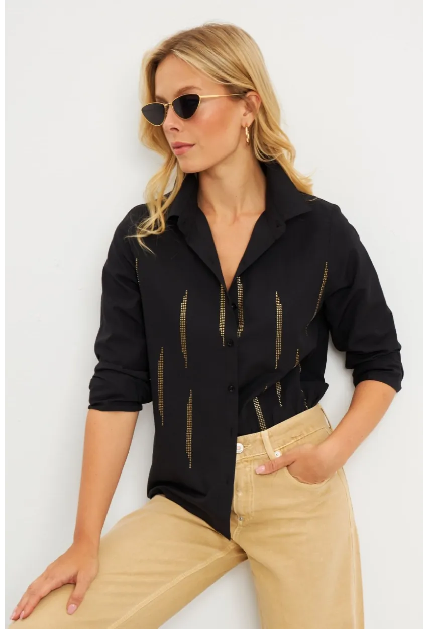 Kadın Siyah Taşlı Gömlek ZER404