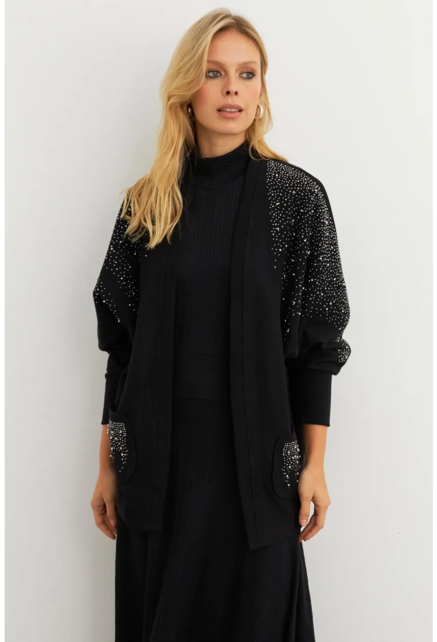 Kadın Siyah Taşlı Hırka MPK813